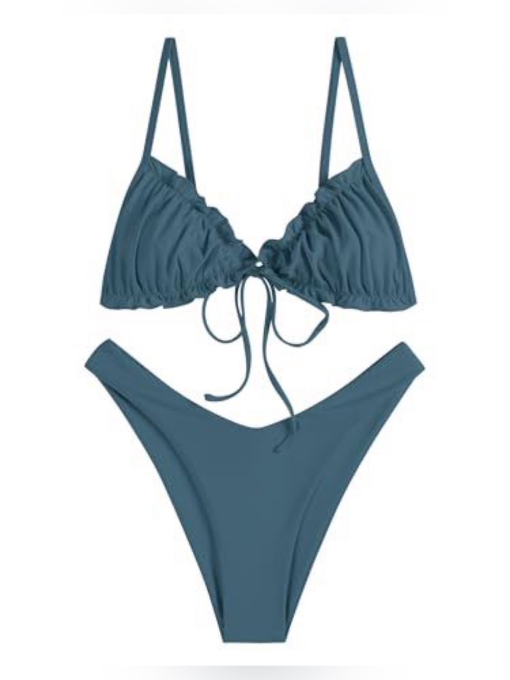 Zaful Slate Blue Tie-Front Triangle Bikini Set